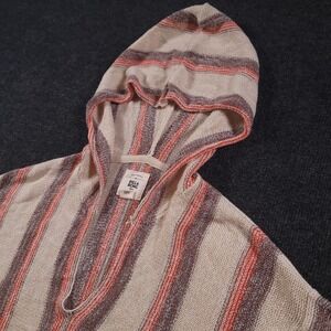 Billabong Baja Hoodie‎ Striped Kangaroo Pocket Sweater Men Medium Tan Red